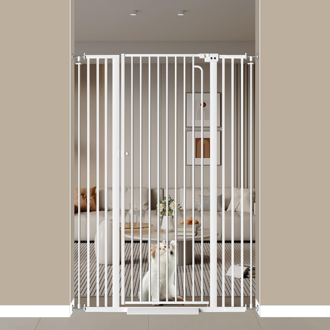 57" Extra Tall Cat Gate for Doorways, 33.8"38.5" Tall Pet Gate for Cats Walk Through, Auto