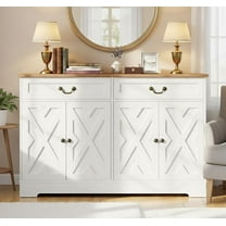 57" Farmhouse Buffet Cabinet with 4 Doors & 2 Drawers, Adjustable Shelves Sideboard for Coffee Bar, Multi-Functional Storage for Living Room & Dining Room, White