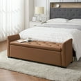 thumbnail image 1 of 57" Faxu Leather Storage Bench Upholstered Flared Arms Bed Foot Stool Entryway Hallway Bedroom Brown, 1 of 1