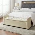 thumbnail image 1 of 57" Faxu Leather Storage Bench Upholstered Flared Arms Bed Foot Stool Entryway Hallway Bedroom Ivory, 1 of 6