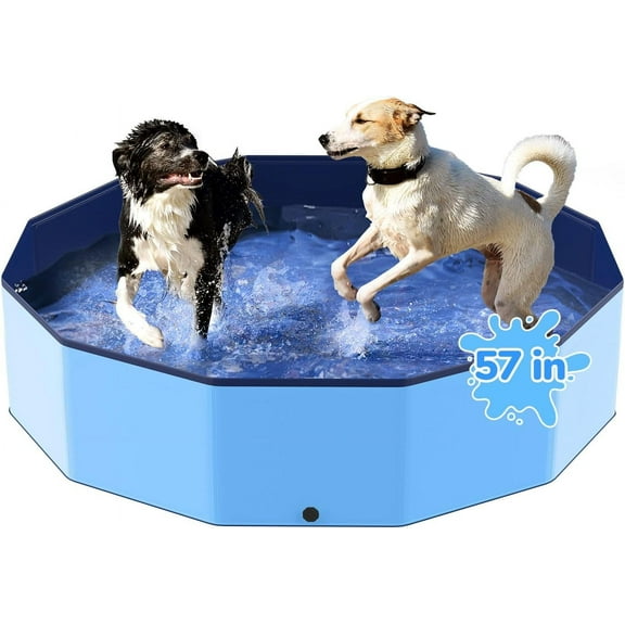 57'' Foldable Dog Pet Bath Pool, Heavy Duty Non-Slip Kiddie Pool, Plastic Pet Wading Pool for Puppy Small Medium Large Dogs, Indoor and Outdoor Kids Pet Dog Bathtub
