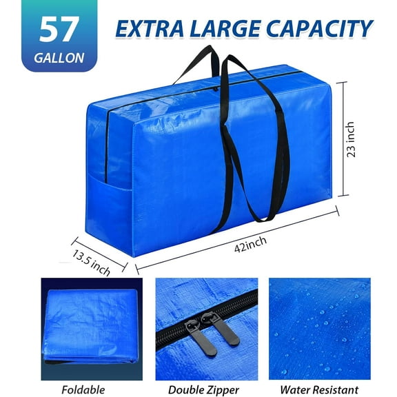 57 Gallon Extra Large Storage Bags, XXL Jumbo Large Moving Bags Heavy Duty, Storage Totes Moving Boxes Supplies for College, Foldable Duffle Bag for Travel, Christmas Tree Bag, 42x23x13.5inch - 4PACK