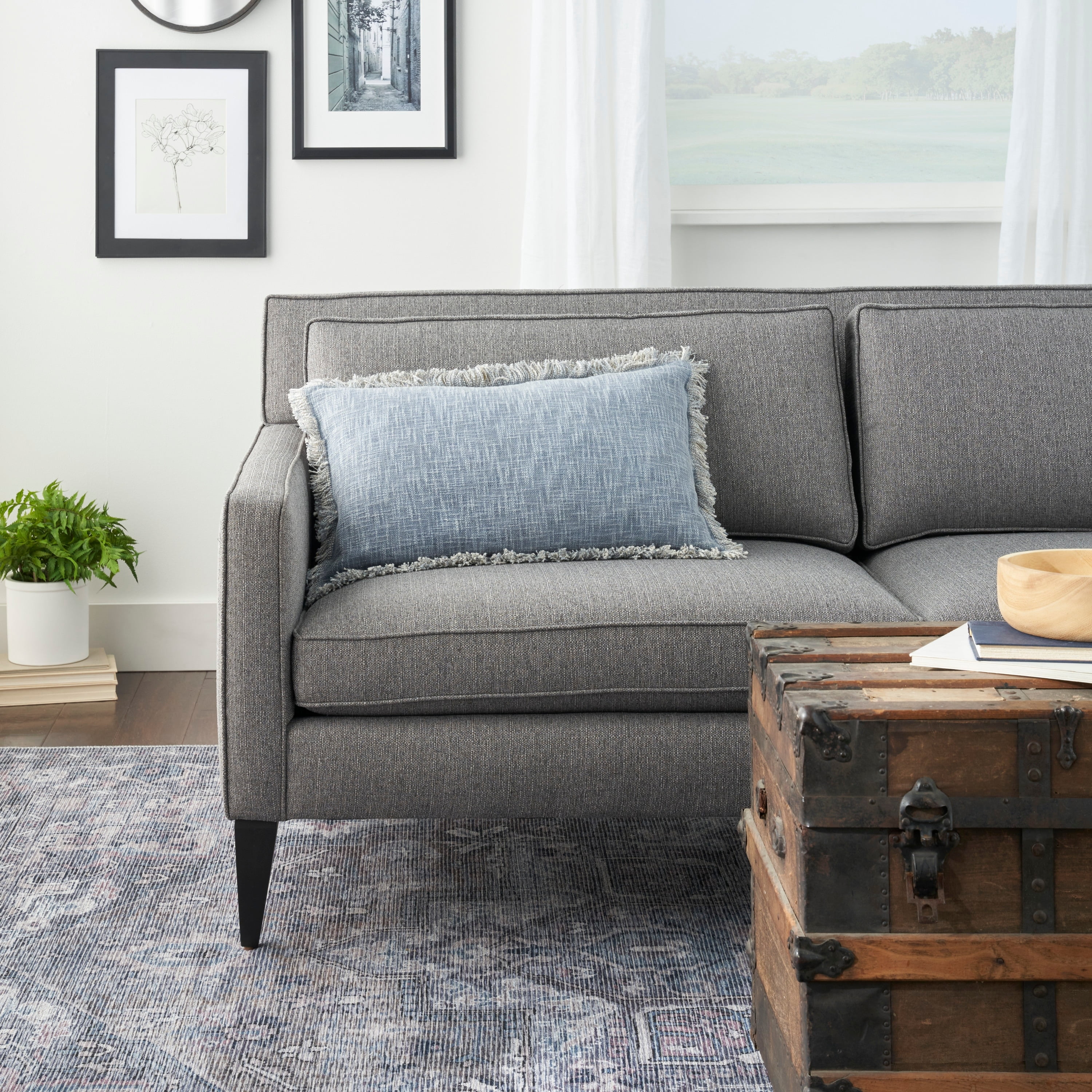 Ocean Blue Cotton Stonewash Lumbar Throw Pillow