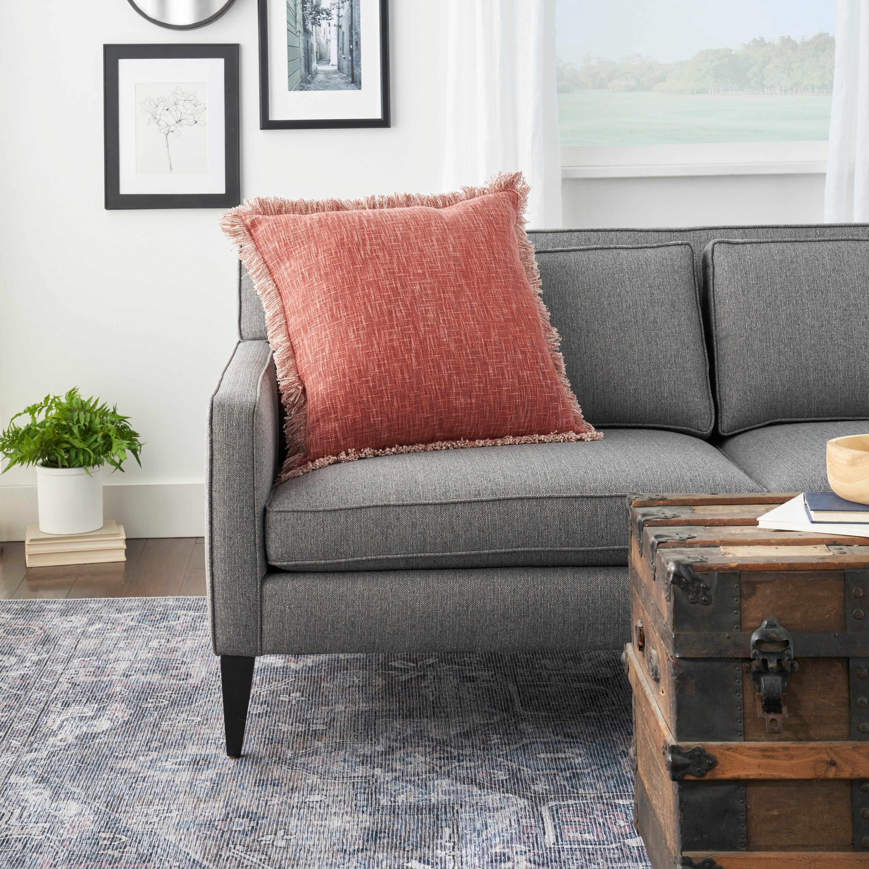 Rust Cotton Fringed 22" Square Throw Pillow