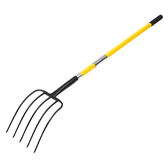 57" Heavy  5-Tine Garden Fork, Forged Steel Digging Pitchfork with Fiberglass Handle & Y Grip for Composting, Transplanting, Aeration