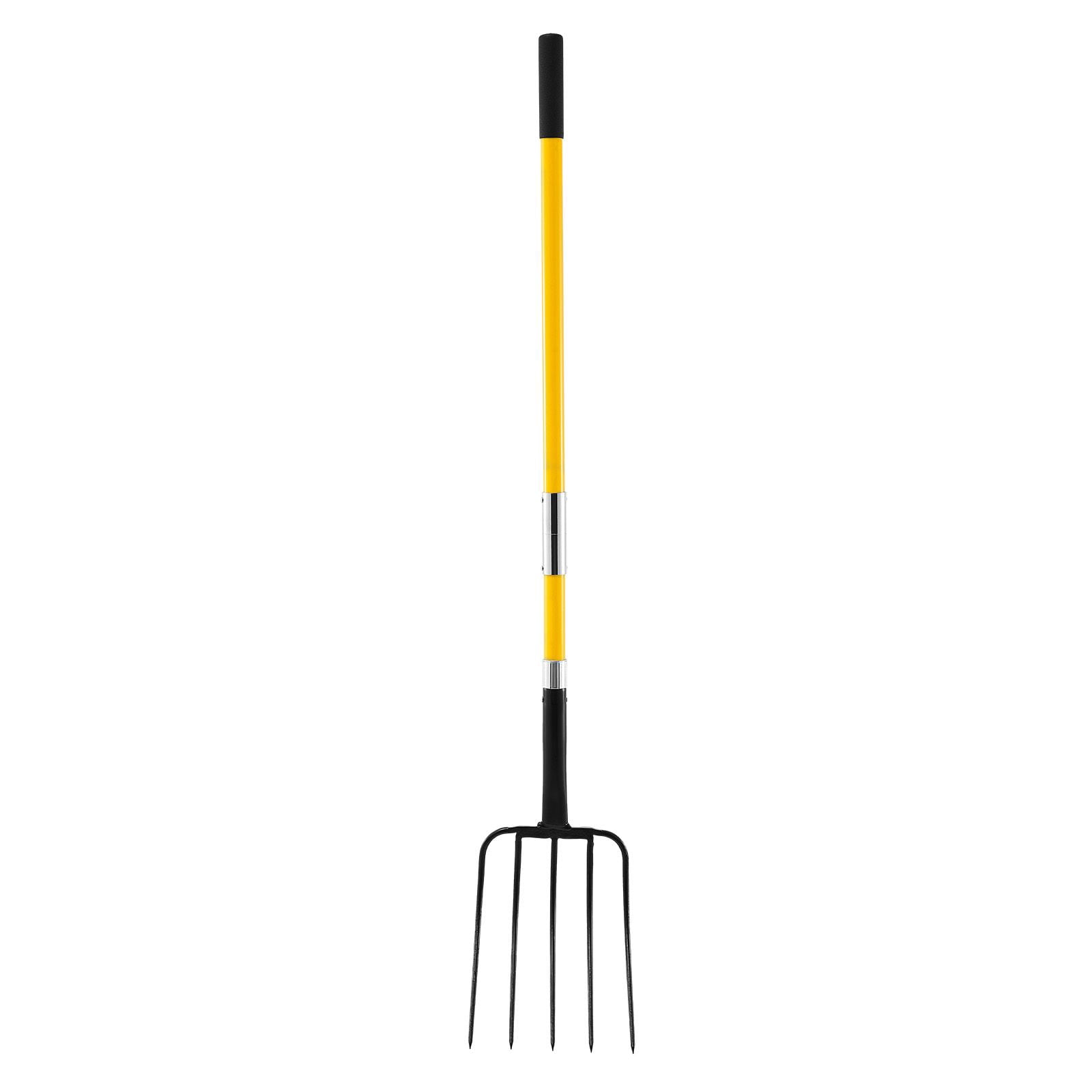 57" Heavy Duty Garden Fork with Fiberglass Handle, Reinforced Connection, Non-Slip Y-Shaped Grip, 5-Tine Pitchfork for Leaves Mulch Hay Straw