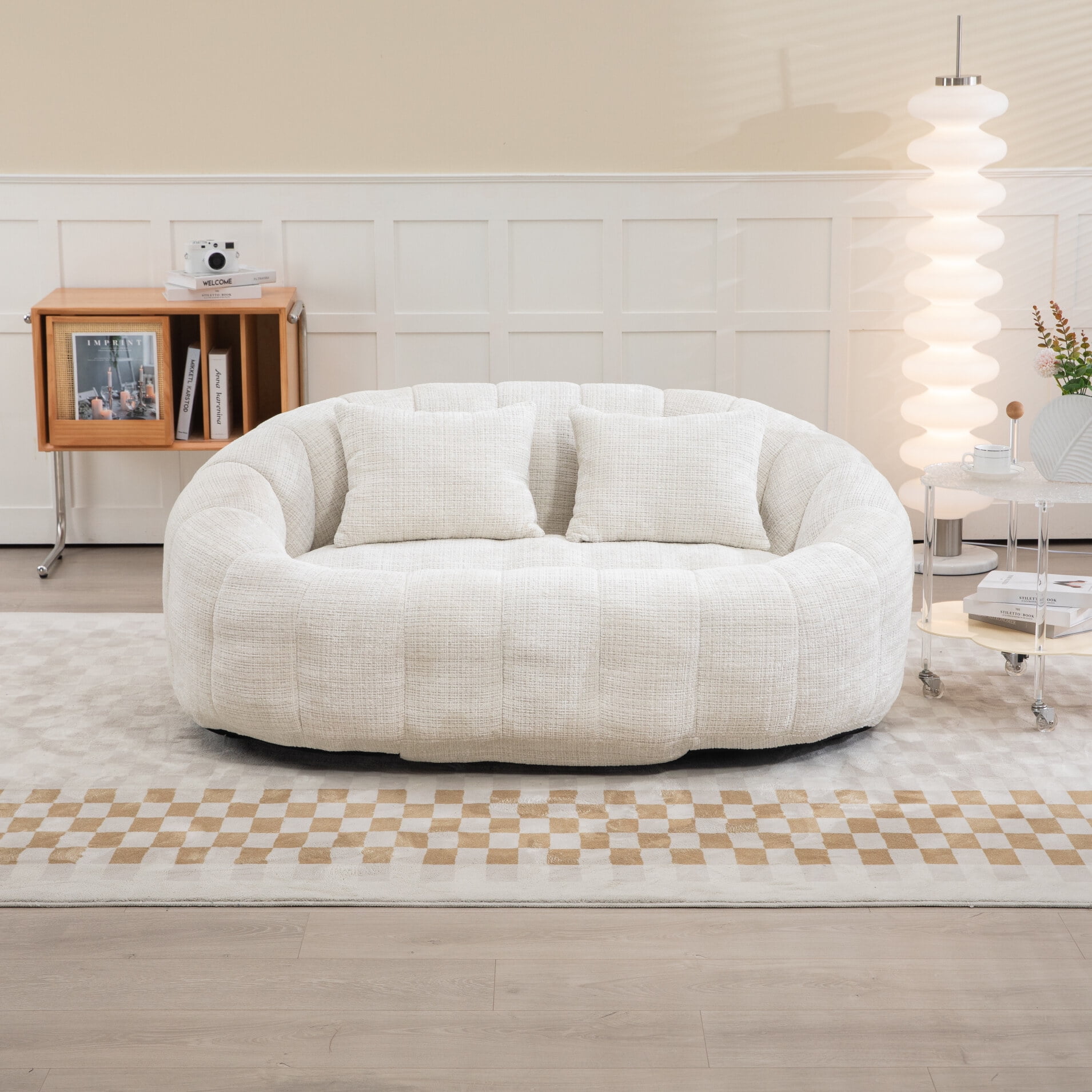 57-In Loveseat Bean Bag Sofa, Modern Chenille Pouf Sofa with