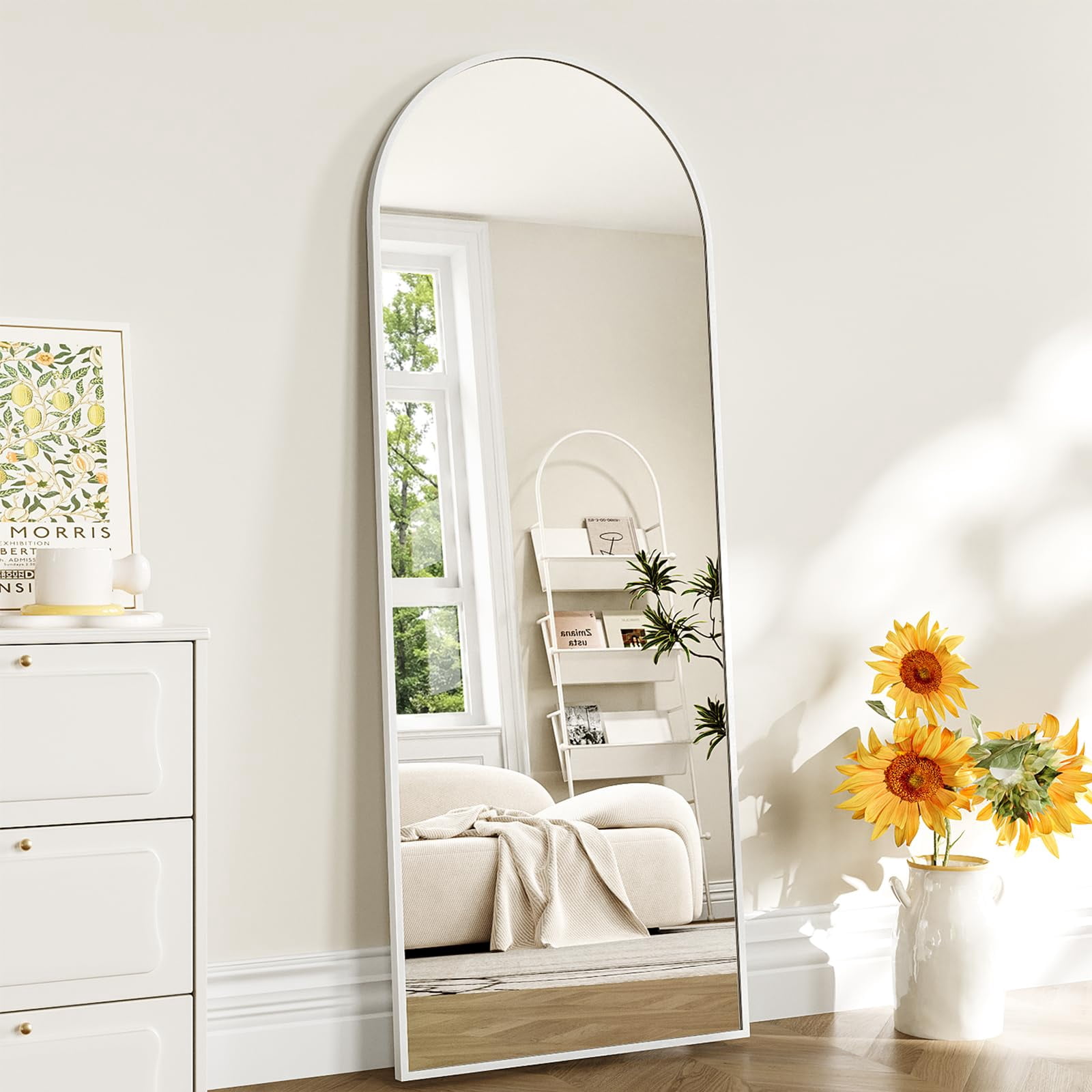 57 Inch Arched Full Length Wall Mounted Floor Mirror with Aluminum ...