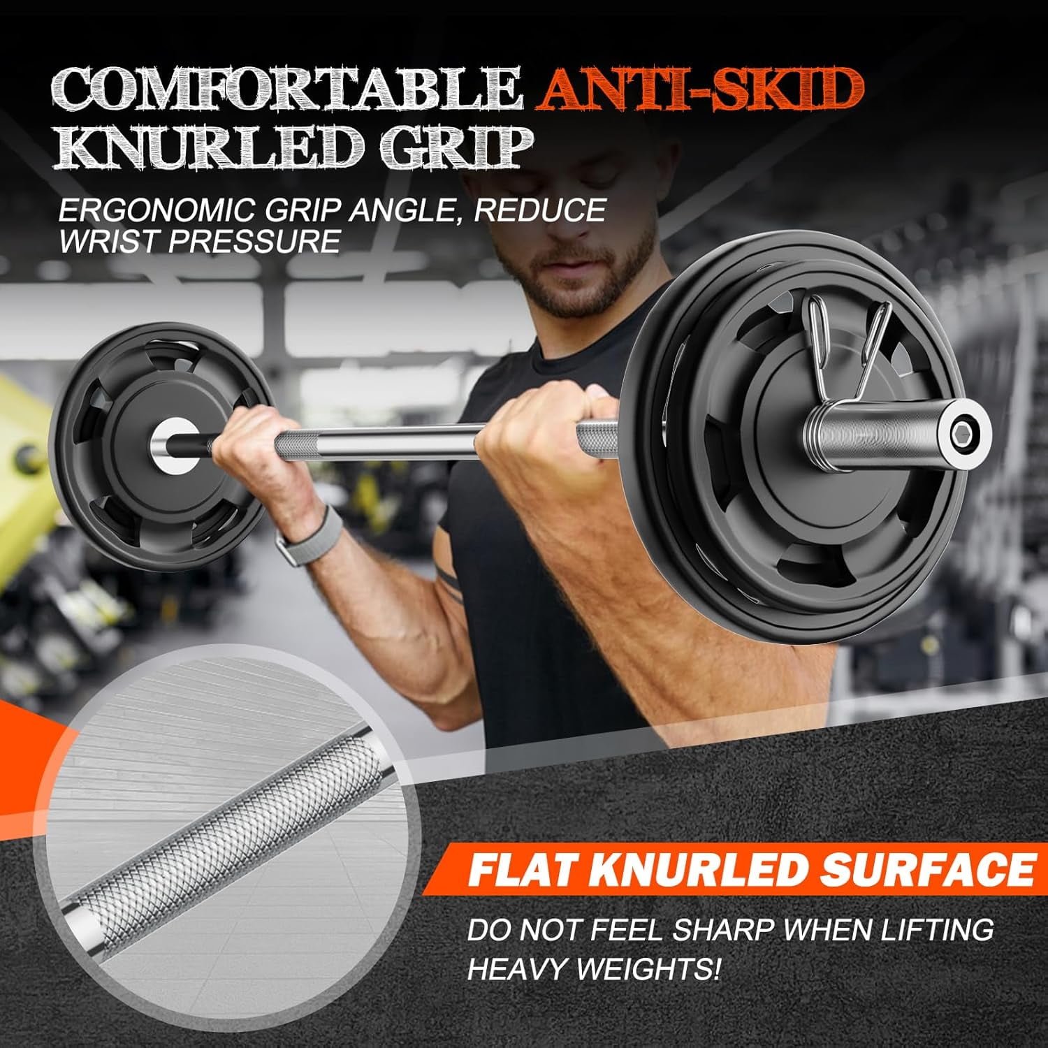 57 Inch  Barbell Bar with Knurled Grip for Weight Lifting and Strength Training