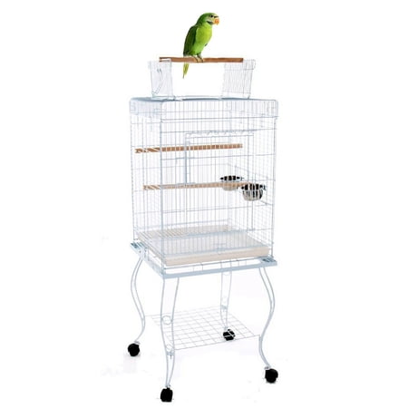 57-Inch Large Deluxe Square Style Bird Parrot Cage Open Perch Play Stand Top with Removable Rolling Stand for Cockatiels Sun Conures Parakeets Conures Quaker Green Cheek