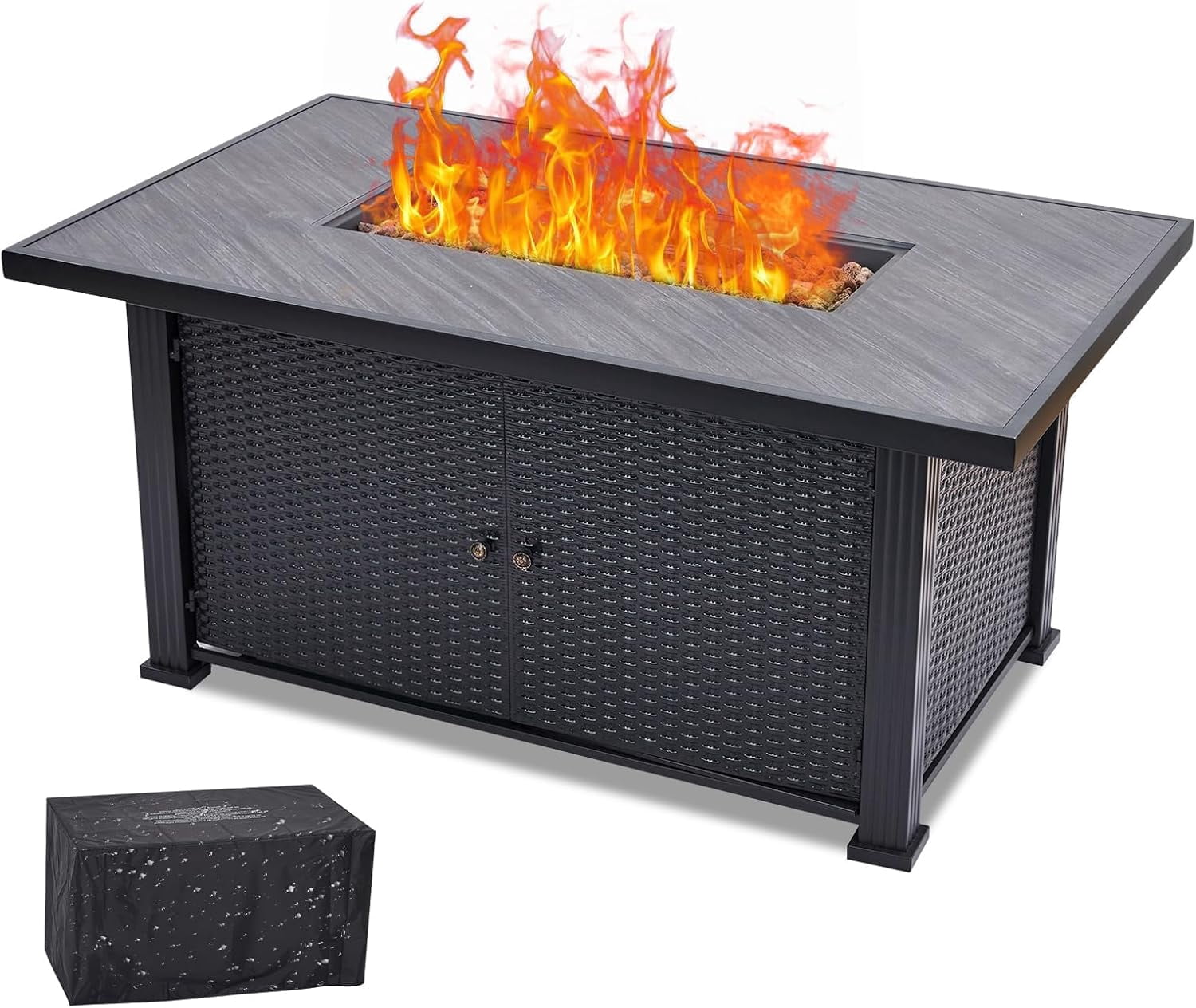 57 Inch Large Outdoor Propane Fire Pit Table 50000 BTU Rectangular ...