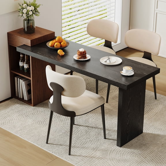 57 Inch Modern Computer Desk with Storage Shelves, Two-Tone Wood Grain MDF Home Office Desk for Study Dining Room Small Space