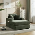 thumbnail image 1 of 57 Inch Oversized Chaise Lounge with Ottoman and 2 Cup Holder, Corduroy Sleeper Chair with 2 Pillows and Side Pocket, Upholstered Sofa Bed for Living Room, Bedroom, Office, Green, 1 of 6