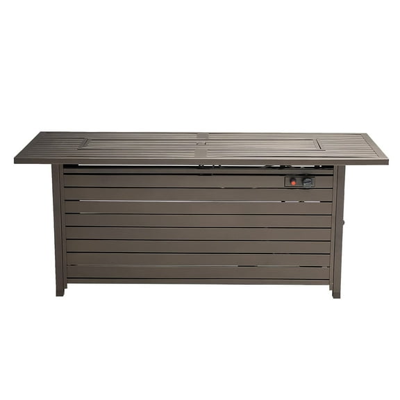 57 Inch Propane Fire Pit Table, 50,000BTU Outdoor Gas Fire Pit, 2 in 1 Rectangular Firepit Extruded Aluminum w/ Lid, Glass Beads, ETL Certified for Gatherings on Garden Backyard, Mocha