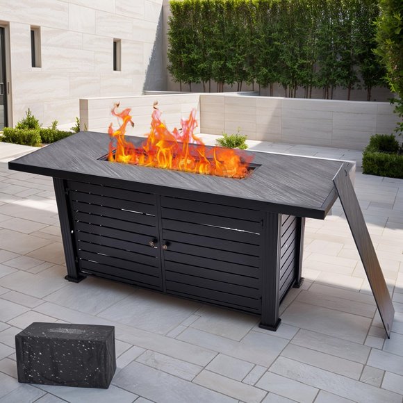 57 Inch Propane Fire Pit Table,50000BTU Rectangle Fire Table with Cover & Rain Cover,Sturdy Steel and Iron Fence Surface,CSA Safety Certified,Companion for Outside Patio Deck Garden (Enlarged Version)