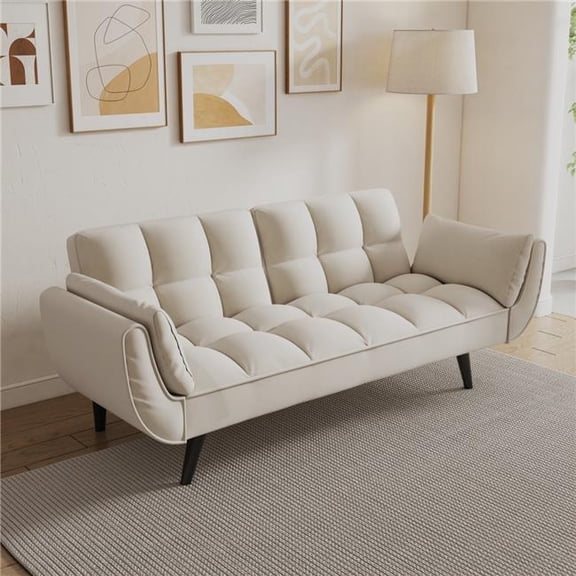 57 Inch Sofa Bed with Comfortable Pillow, Adjustable Backrest Convertible Sleeper Sofa Couch for Living Room