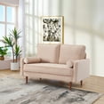 thumbnail image 1 of 57 Inch Wide Upholstered Two Cushion Loveseat w/ Bolster Pillows in Beige Velvet, 1 of 14