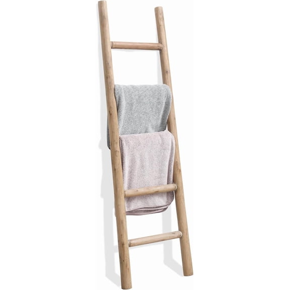 57 Inch Wood Blanket Ladder Rustic Leaning Quilt Display Holder Towel Rack Brown Medium Knock Down