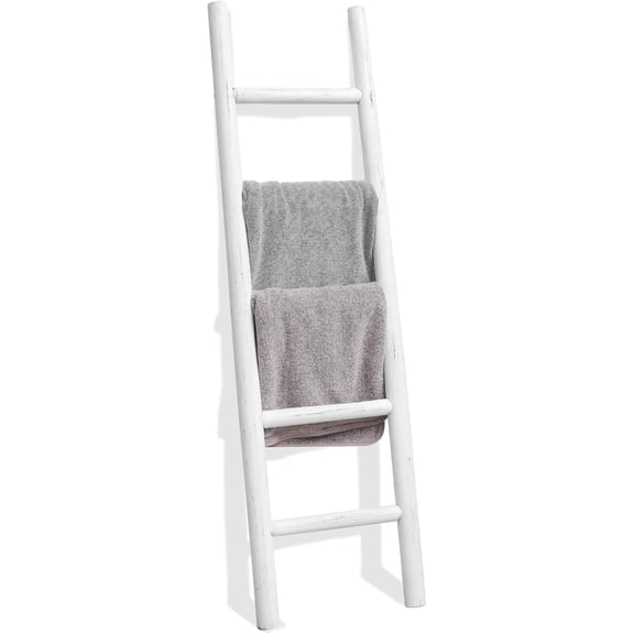 57 Inch Wood Blanket Ladder Rustic Leaning Quilt Display Holder Towel Rack White Medium Knock Down