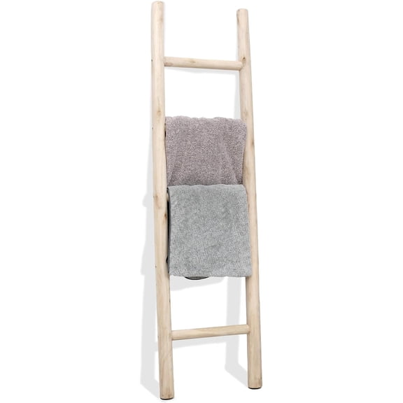 57 Inch Wood Blanket Ladder Rustic Leaning Quilt Display Holder Unfinished Natural Wood Medium Knock Down