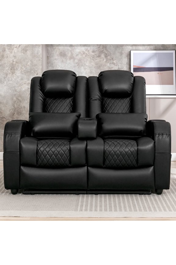57" Loveseat Recliner, Recliner Sofa with 3 Cup Holders and 2 Pillows, Wall Hugger Recliners & 135° Reclining Loveseat (Black PU Leather Furniture)