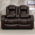 thumbnail image 1 of 57" Loveseat Recliner, Recliner Sofa with 3 Cup Holders and 2 Pillows, Wall Hugger Recliners & 135° Reclining Loveseat (Brown PU Leather Furniture), 1 of 7