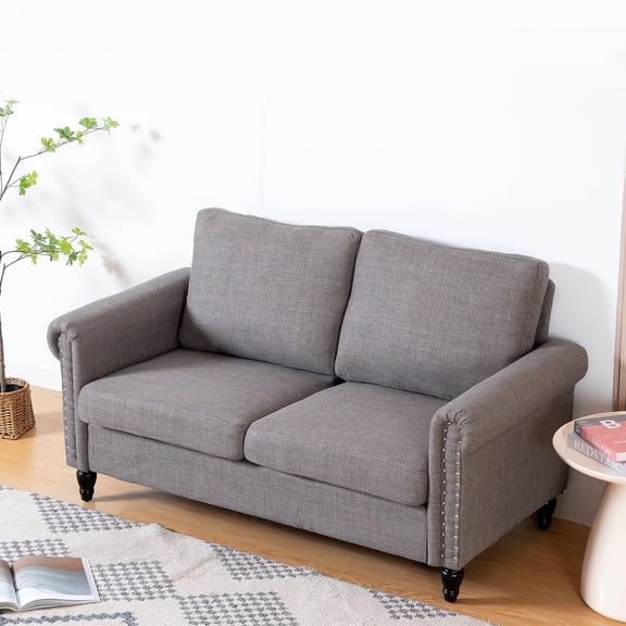 57 Loveseat Sofa,2 Seat Couch with Linen Fabric,Small Couches for Small Spaces with Solid Wood Legs,Comfy Love Seat Sofa for Living Room,Bedroom,Apartment