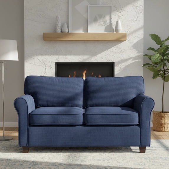 57" Loveseat Sofa, Mid Century Modern Corduroy Couch with Thick Cushion, 2 Seater Small Sofa for Living Room Bedroom Apartment Office, Blue