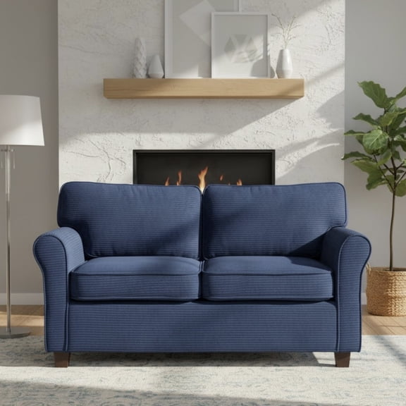 57" Loveseat Sofa, Mid Century Modern Corduroy Couch with Thick Cushion, 2 Seater Small Sofa for Living Room Bedroom Apartment Office, Blue