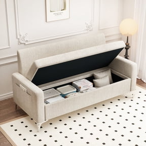 57" Multi-functional Storage Loveseat Sofa,Upholstered 2 Seat Sofa with Side Pockets for Living Room, Bedroom, Office, Small Space,Beige