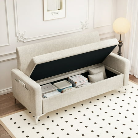 57" Multi-functional Storage Loveseat Sofa,Upholstered 2 Seat Sofa with Side Pockets for Living Room, Bedroom, Office, Small Space,Beige