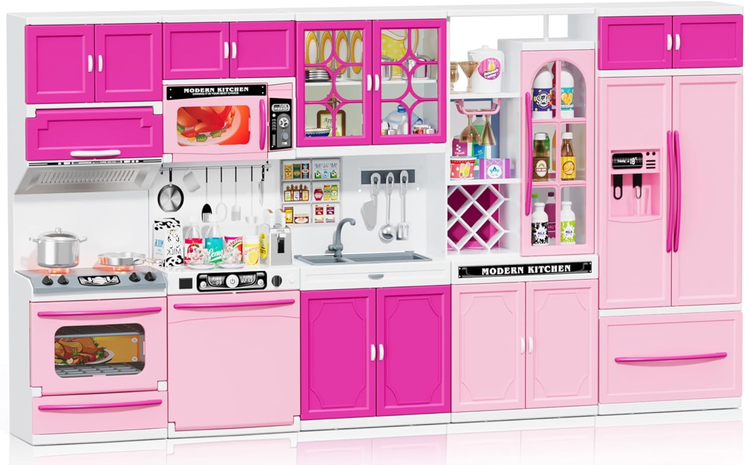 57 PCS Kitchen Playset for Girls, 5-in-1 Toddler Mini Kitchen with