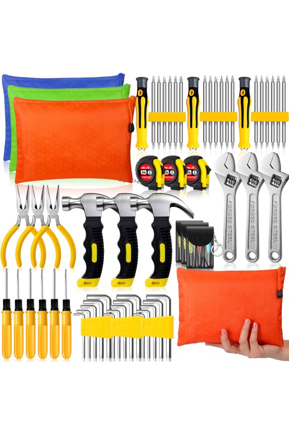 57 Pcs Fathers Gifts Bulk Mini Tool Kit with Tool Bags Mini Tape Screwdriver Keychain Double Screw Drive Bits for Men Fathers Dad Gifts Birthday Adult (Multi)