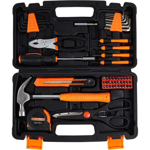 57 Pcs Tool Set with Toolbox - Hand Tools Kit for Home Automotive and Machinery Repairs