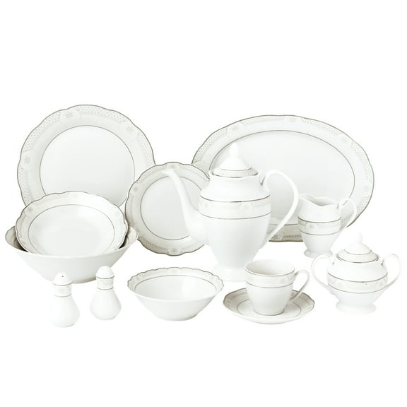 57 Piece Wavy Dinnerware Set-Porcelain China Service for 8 People-Atara