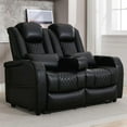 thumbnail image 1 of 57" RV Loveseat Recliner, Double Recliner Furniture with 3 Arms and 2 Pillows, Wall Hugger Recliners & 135° Reclining Theater Seating (Black PU Leather RV Couch), 1 of 5