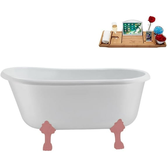 57'' Streamline N375PNK-IN-PNK Soaking Clawfoot Tub and Tray with Internal Drain