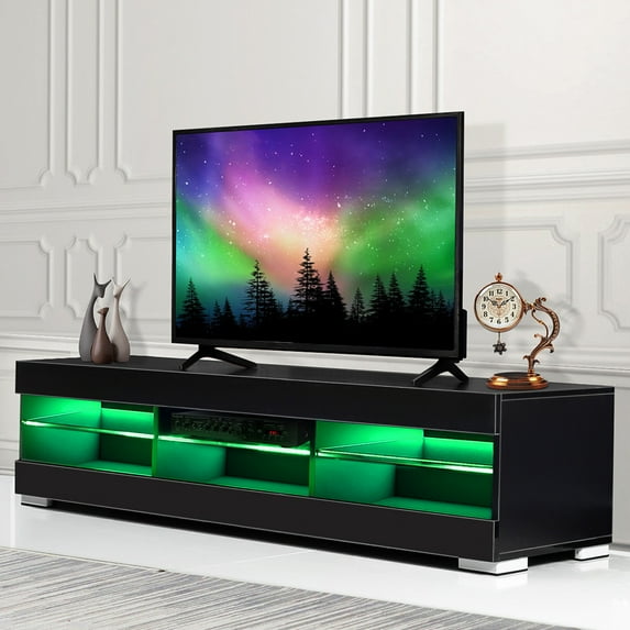 57'' TV Stands for TVs up to 65" Home Dormitory High Gloss DIY Furniture Media LED Entertainment Center TV Console with LED Lights