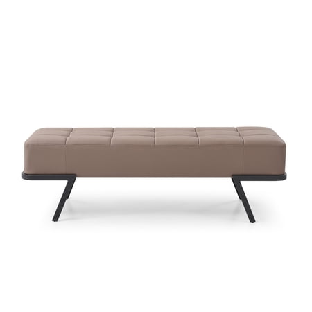 57" Taupe And Black Upholstered Upholstered Bedroom Bench