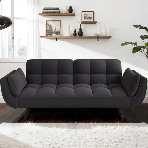 57" Velvet Sofa with Soft Double Armrest Pillows, Pillows for Apartments, Bedrooms Small Spaces