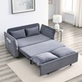 thumbnail image 1 of 57"W Convertible Sofa Bed with Side Pockets and Throw Pillows, Velvet Sleeper Sofa with Sturdy Metal Frame, Multi-Functional Pull-Out Sofa Bed for Living Room, Bedroom, Grey, 1 of 7