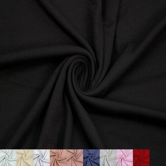 "57" Wide Rayon Siro Spandex 2x1 Rib Knit Fabric by the Yard - 145 GSM, Lightweight, 4-Way Stretch, Soft & Breathable - Apparel, Headbands, Accessories & DIY- Black