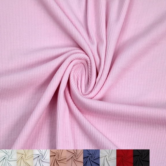 "57" Wide Rayon Siro Spandex 2x1 Rib Knit Fabric by the Yard - 145 GSM, Lightweight, 4-Way Stretch, Soft & Breathable - Apparel, Headbands, Accessories & DIY- Pink Light