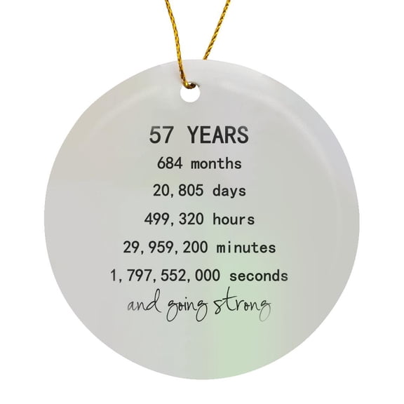 3drose, 57 Years in Months Days Hours Minutes Seconds Anniversary Going Strong, Circle Porcelain Ornament