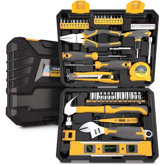 57 count  Garage DIY Tool Kit Set. Complete Beginner Handyman and  Mechanics Tool Box Set for Auto, ,  and Household Repairs