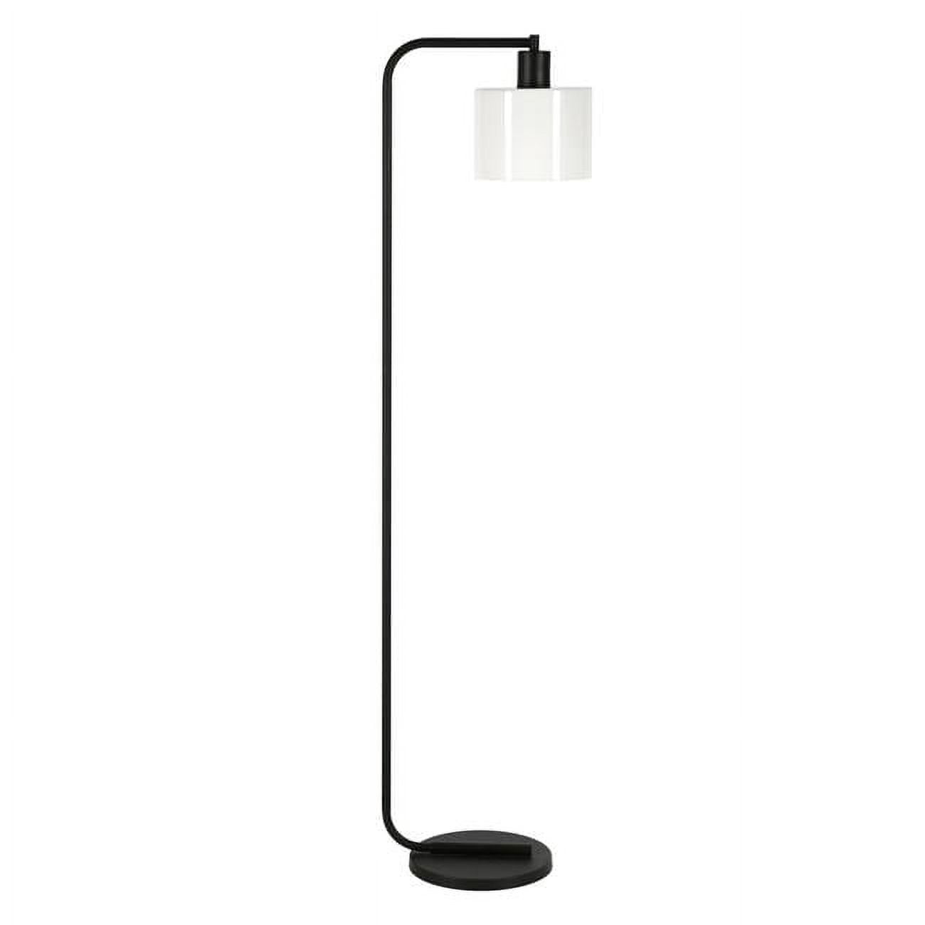 57 in. Black Arched Floor Lamp with White Frosted Glass Drum Shade