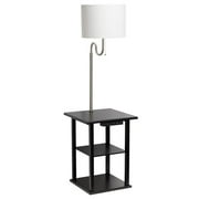57 in. Modern 2 Tier End Table & White Drum Fabric Shade Floor Lamp with 2 x USB Charging Ports & Power Outlet, Black