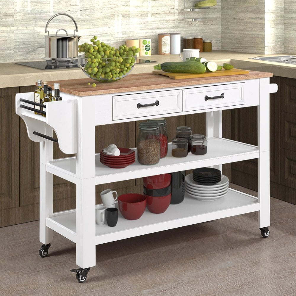 57 inch Rolling Kitchen Island with Storage,Kitchen Cart with Solid OAK ...