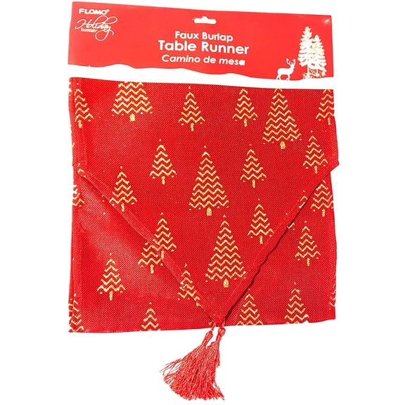 57" x 13" Christmas Faux Burlap Red Christmas Tree Contemporary Glitter Table Runner (Christmas Trees)