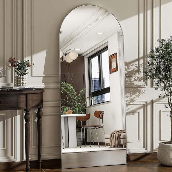 57 x 20 Arched Full Length Mirror - Wall Mounted/Floor Mirror Aluminum Alloy Frame Full Body Mirrors for Bathroom Living Room Bedroom and EntrywayBlack